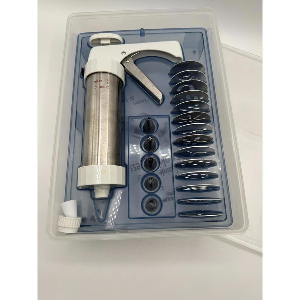 Kuhn Rikon Stainless Steel Cookie Press Set w Discs & Tips Switzerland